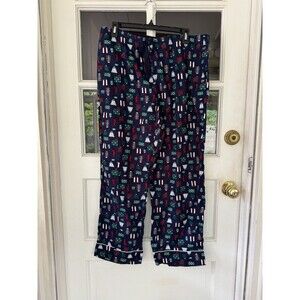 Lands End Pajamas Women’s LP 14-16 Blue PJ Bottoms Christmas Xmas Lounge Cotton
